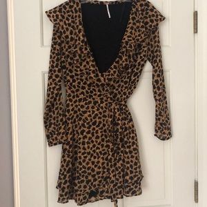 Free People Leopard Print Wrap Mini Dress size-XS